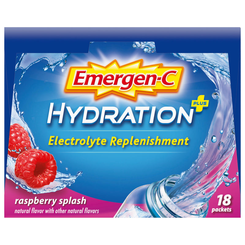 Emergen-C Hydration+ Vitamin C Sports Drink Mix, Raspberry, 18 Packets | Electrolytes for Hydration, 75% Less Sugar, Non-GMO, Vitamin C, Zinc and Manganese, Sports Formula 0.33 Ounce (Pack of 18)