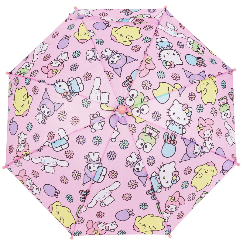 Concept One Hello Kitty Umbrella for Kids, Pink | Multi-Character, Girls with Curved Handle and Safety Tips, Cute Umbrellas for Rain