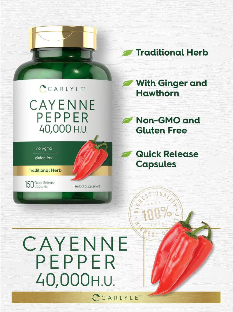 [Australia] - Carlyle Cayenne Pepper Capsules | 40,000 HU | Non-GMO and Gluten Free Supplement 