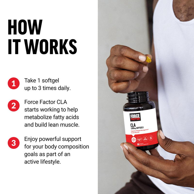 [Australia] - FORCE FACTOR CLA Supplements, CLA 3000 mg, Conjugated Linoleic Acid to Support Body Composition and Lean Muscle Mass, Made from Safflower Oil, Stimulant Free, Non-GMO, 90 Softgels 