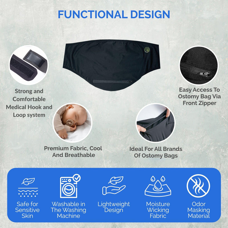 [Australia] - GBmates‚Ñ¢ Ostomy Belt Tessa Grey-Premium Comfort Ostomy Bag Covers, Breathable fabric, Colostomy Bag cover for men and women Medium 