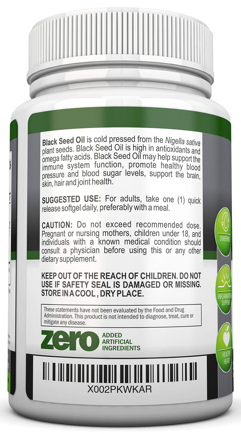 [Australia] - Black Seed Oil - 1000 Mg - 180 Softgels - Cold-Pressed Non-GMO Black Cumin Seed Capsules - Super High Thymoquinone Content - Nigella Sativa - Rich in Omega 6 & 9 Fatty Acids - Immune & Joint Support 