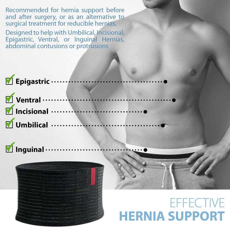 [Australia] - ORTONYX Premium Umbilical Hernia Belt for Men and Women / 6.25" Abdominal Binder With Hernia Support Pad - Navel Ventral Epigastric Incisional and Belly Button Hernias - Black OX5241-L/XL L/XXL (33"-52") 