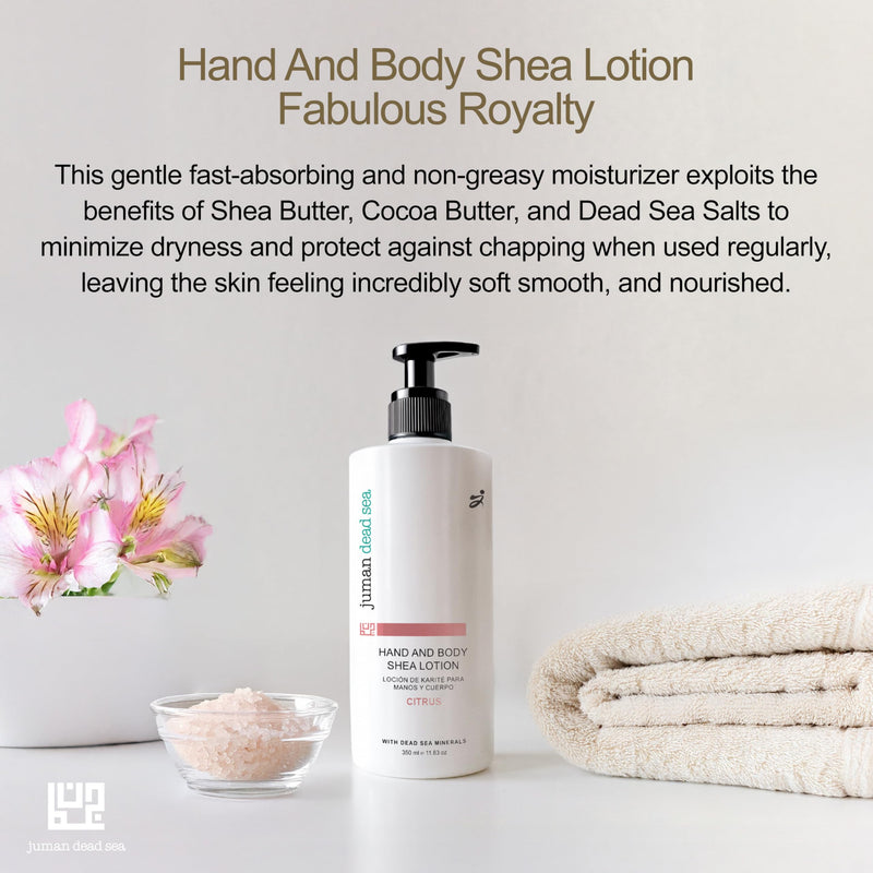 JUMAN Dead Sea Minerals Shea Butter Body Lotion | Fast Absorbing & Non-Greasy Body Moisturizer | Citrus | Infused with Almond Oil & Vitamin E | SLS & Paraben Free | 11.8 OZ