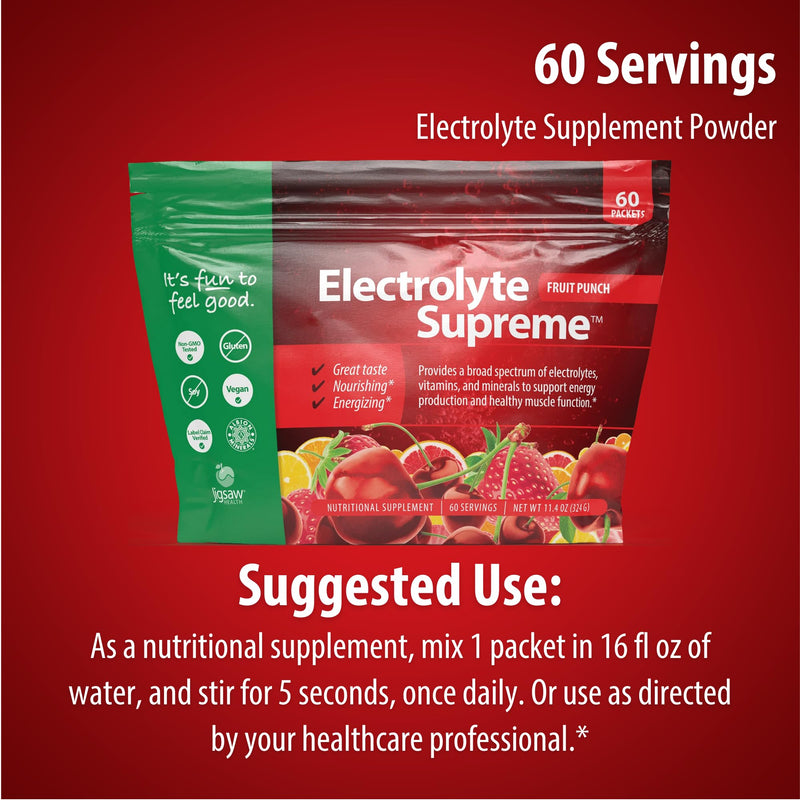 Jigsaw Health Electrolyte Supreme | Broad Spectrum of Electrolytes + Trace Minerals | Fruit Punch Flavor | 60 Servings (Packets)