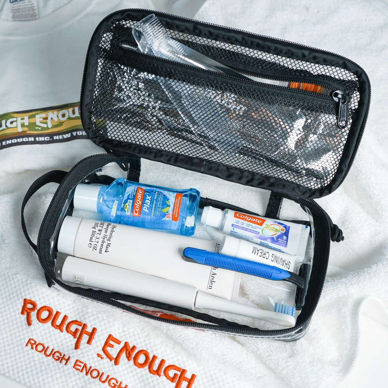 Rough Enough Clear Toiletry Bag TSA Approved Clear Makeup Bag Pouch Bundle Set