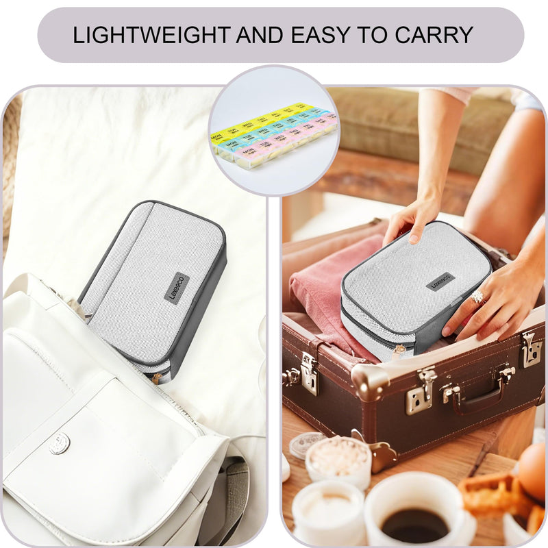Weekly Travel Pill Organizer Pill Case for Purse with Removable 7 Day Pill Box Holder,Cute Medication Organizer Pill Container for Medicine, Vitamin, Fish Oils,Supplement (Dark Grey, Small) Dark Grey 01
