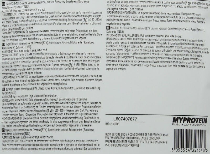 MY PROTEIN Creatine Monohydrate Creatine, 250 g, Blue Raspberry