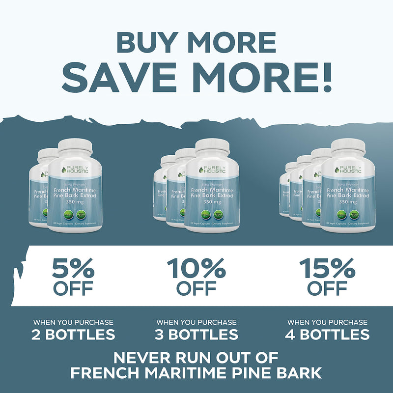 [Australia] - Purely Holistic Pine Bark Extract 350mg 180 Vegan Capsules 95% Proanthocyanidins - French Maritime Pine Bark Extract - Non GMO & Pesticide Free Antioxidant Supplement 