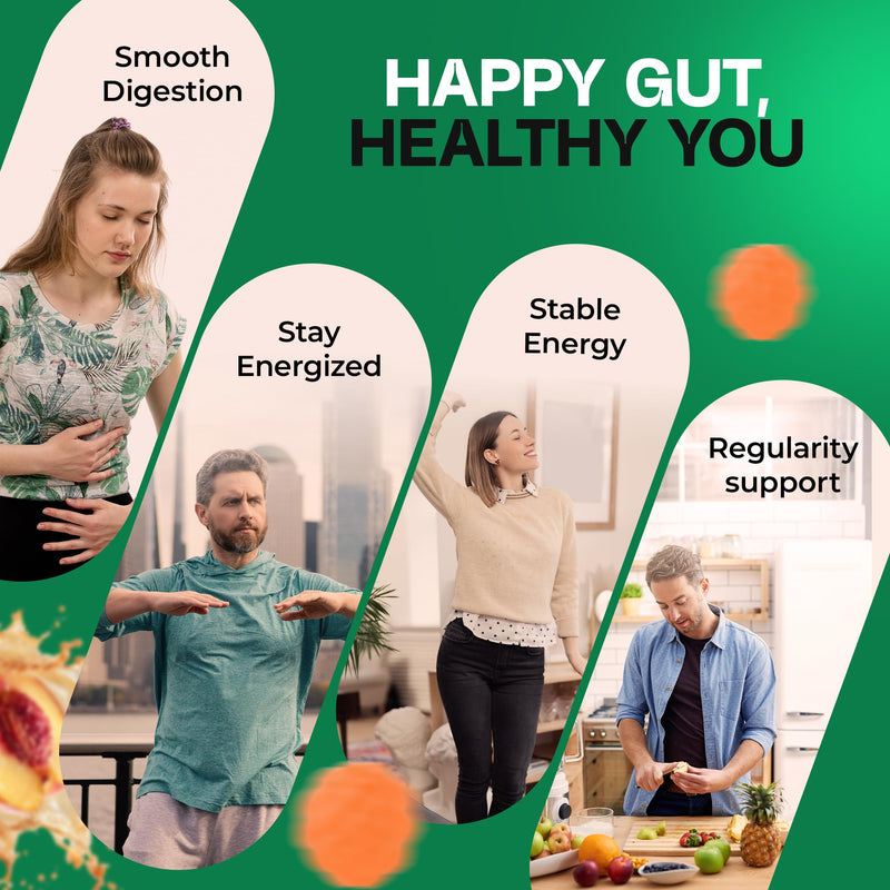 Fibre Gummies – 4g High Fibre Supplements | Gut Health & Digestion System Support | Vegan, Gluten-Free, Sugar-Free | Inulin, Calcium, Vitamin D3, B6 & Folic Acid | 1 Month Supply | Peach Flavour