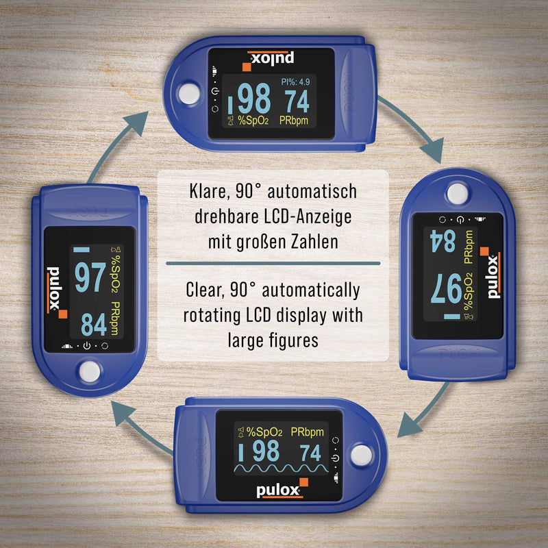 [Australia] - Pulse oximeter Pulox PO-200A with alarm, pulse tone and accessory set for measuring SpO2, pulse and PI - blue 
