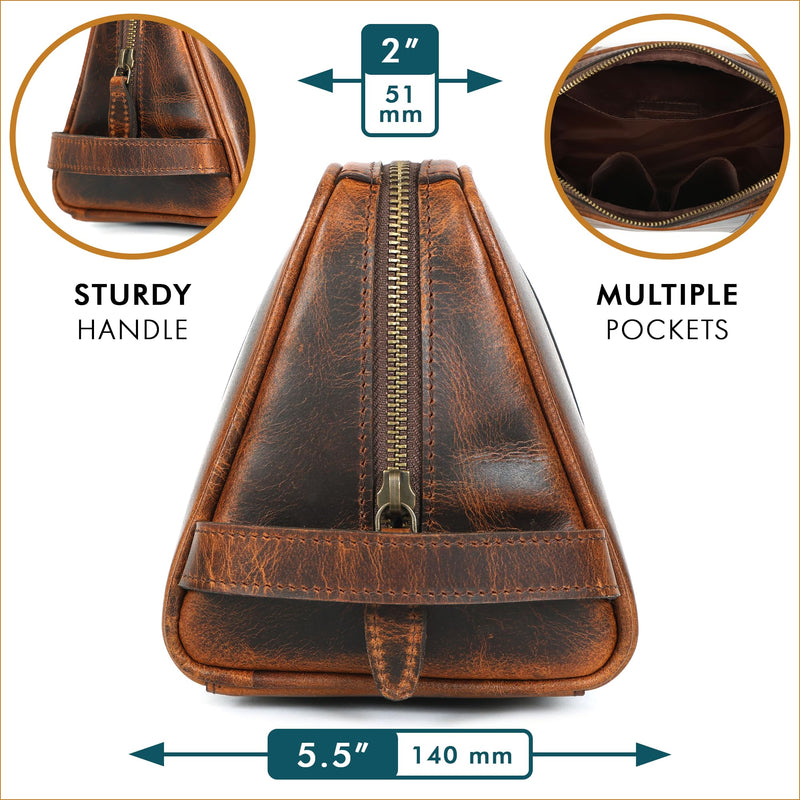 Premium REAL Leather Toiletry Bag for Men Dopp Kitt Hanging Mens Toiletry Large TSA Toiletries Bag Shaving Grooming Bag Organizer