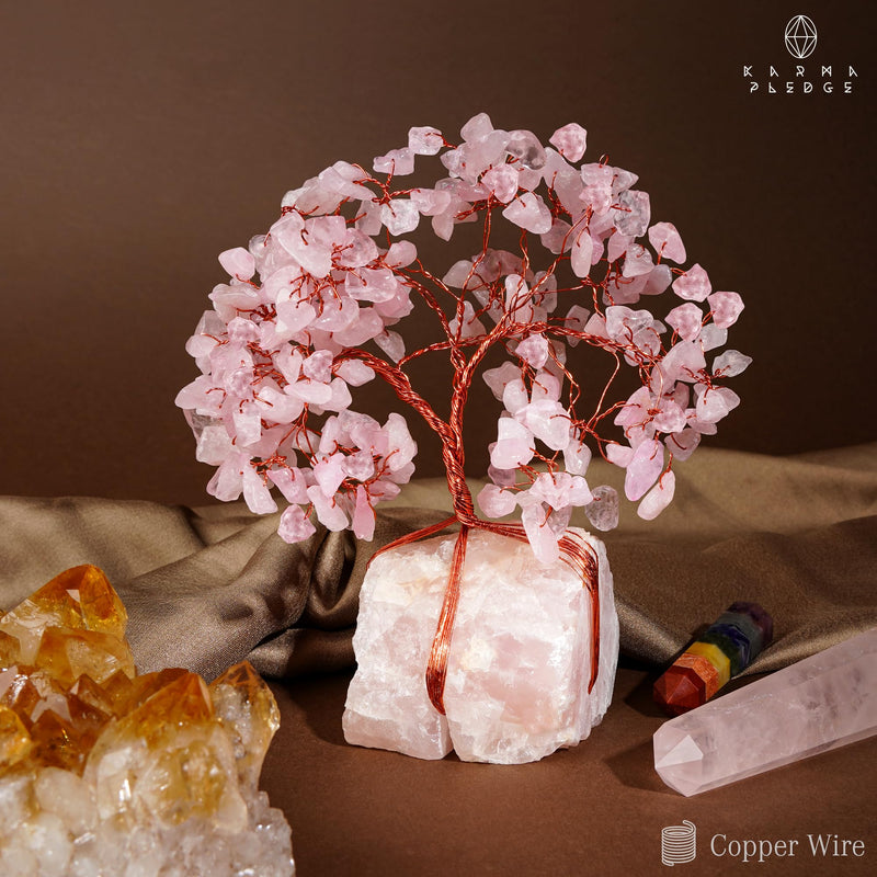[Australia] - Rose Quartz Crystal Trees for Home Decor, Office Desk Decoration, Chakra Healing Crystals and Stone for Positive Energy, Money, Good Luck, Tree of Life Spiritual Birthday Gifts for Women and Mom 10 Rose Quartz Base Raw Crystal Tree 