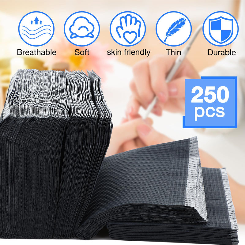 [Australia] - Newwiee 250 Pcs Disposable Nail Table Towels Mat, 13'' x 18'' Patient Bibs 3 Ply Waterproof Tattoo Bibs Nail Towels Paper Tray Covers Clean Pads Tattoo Supplies (Black) Black 