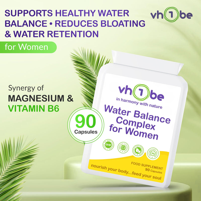 Water Balance Complex for Women - Water Tablets for Swollen Legs & Ankles - Natural Bloating & Fluid Retention Relief - Anti Bloat Detox & Electrolyte Balance - 90 Vegan Capsules