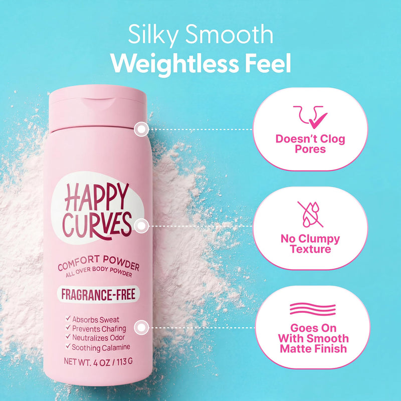 HAPPY CURVES Aluminum-Free Anti-Chafing Cream (Tahitian Vanilla) & Talc-Free Powder (Fragrance-Free) Bundle - Odor & Inner Thigh Chafe Control for Women