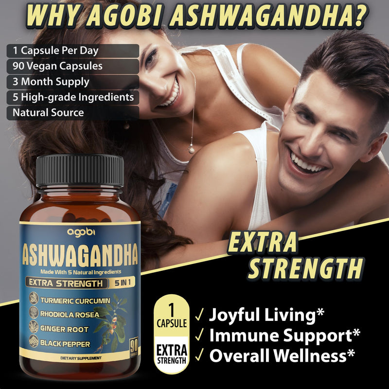 [Australia] - Ashwagandha Extract Capsule - Great Strength - 5in1 Blended Ginger, Turmeric, Rhodiola Rosea & Black Pepper - 90 Capsules for 3 Months - Strength, Spirit & Immune Support 