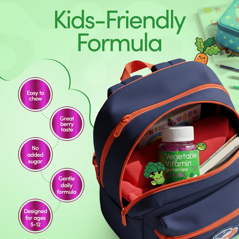Kids 11-in-1 Vegetable Gummies | Daily Veg + Fibre | 2-Month Supply | Ages 5–12 | Sugar-Free Vegan | with Vitamins & Minerals | GummyUp+