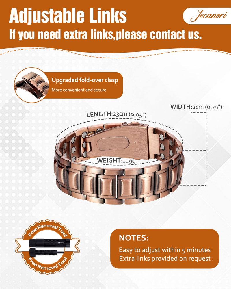 [Australia] - 3X Strength Copper Bracelets for Men, Magnetic Bracelets for Men with 3800 Gauss Magnets, Premium Fold-Over Clasp Copper-Rivet 