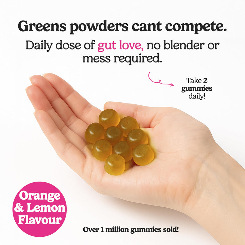 Grooovy Greeens Gummies, Super Greens with Probiotics, Fruit & Vegetable Extracts for Gut Health, Digestion & Energy, Vegan & Gluten Free, Natural Orange & Lemon Flavour x 60 Gummies