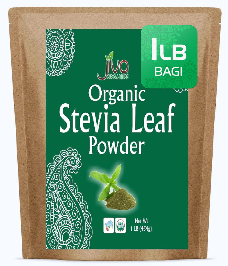 [Australia] - Jiva Organics Natural Unprocessed Stevia Leaf Powder 1 Pound Bulk Kraft Bag - Product of India - Green Color, Original Stevia Leaf Ground with no additives 