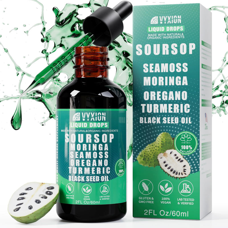 [Australia] - Soursop Bitters Liquid Drops 10 in 1 with Sea Moss, Moringa, Turmeric, Black Seed Oil, Oregano, Ashwagandha | Herbal Extracts for Overall Health-Enhancing | Vegan, Non-GMO | 2 Fl Oz All-in-1 Soursop Liquid 2 Fl Oz (Pack of 1) 