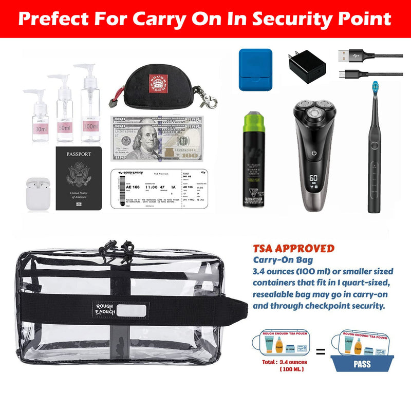 Rough Enough Clear Toiletry Bags for Traveling Toiletries Cosmetic Pouch Makeup Bags TSA Approved for Men and Women Travel