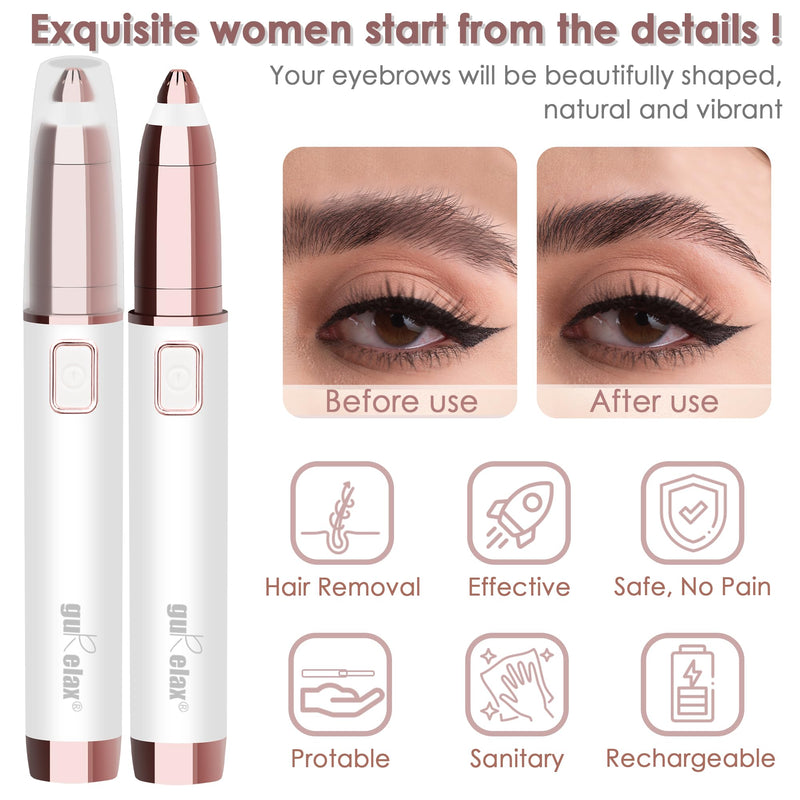 [Australia] - Gurelax eyebrow trimmer, electric USB rechargeable eyebrow trimmer epilator, LED light, painless eyebrow epilator with 2 replacement heads, eyebrow razor for women 
