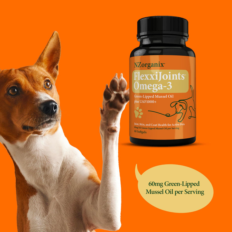 FlexxiJoints Omega-3 Hip and Joint Supplement • Green-Lipped Mussel Omega-3 Oil for Dogs • 100% New Zealand Green-Lipped Mussels (60 Softgels) - PawsPlanet Australia