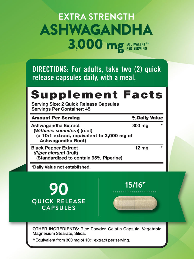[Australia] - Nature's Truth Ashwagandha Capsules | 3000mg | 90 Count | Extra Strength | with Black Pepper | Non-GMO & Gluten Free Supplement 90 Count (Pack of 1) 