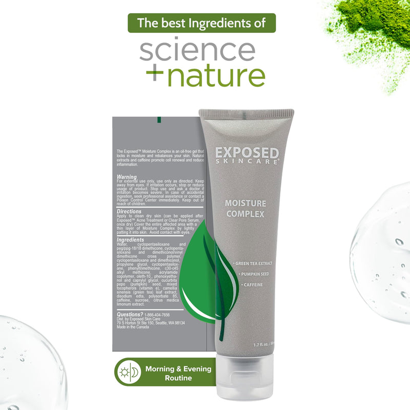 Exposed Skin Care Moisture Complex Oil-Free Daily Face Moisturizer | Non-Comedogenic, Lightweight Hydrating Gel, Green Tea Extract, Pumpkin Seed, Caffeine, For Oily and Acne-Prone Skin