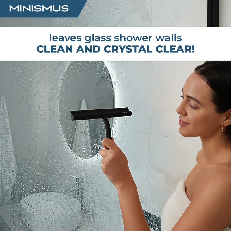[Australia] - Minismus Shower Squeegee with Hook - Silicone Window Wiper - Shower Squeegee for Glass Doors - Glass Squeegee Bathroom Shower - Window Squeege (8.25 Inches, Black) 8.25 Inches Black Hook 