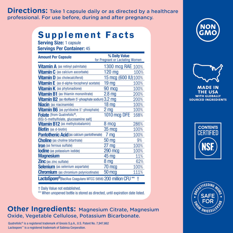 Mommy's Bliss Prenatal Multivitamin with Iron and Folic Acid, Supports Baby Development + Mom Immune System & Energy Levels w/B Vitamins & Probiotics, Vegan & Gluten Free (45 Servings),(Pack of 2) 45 Count (Pack of 2)