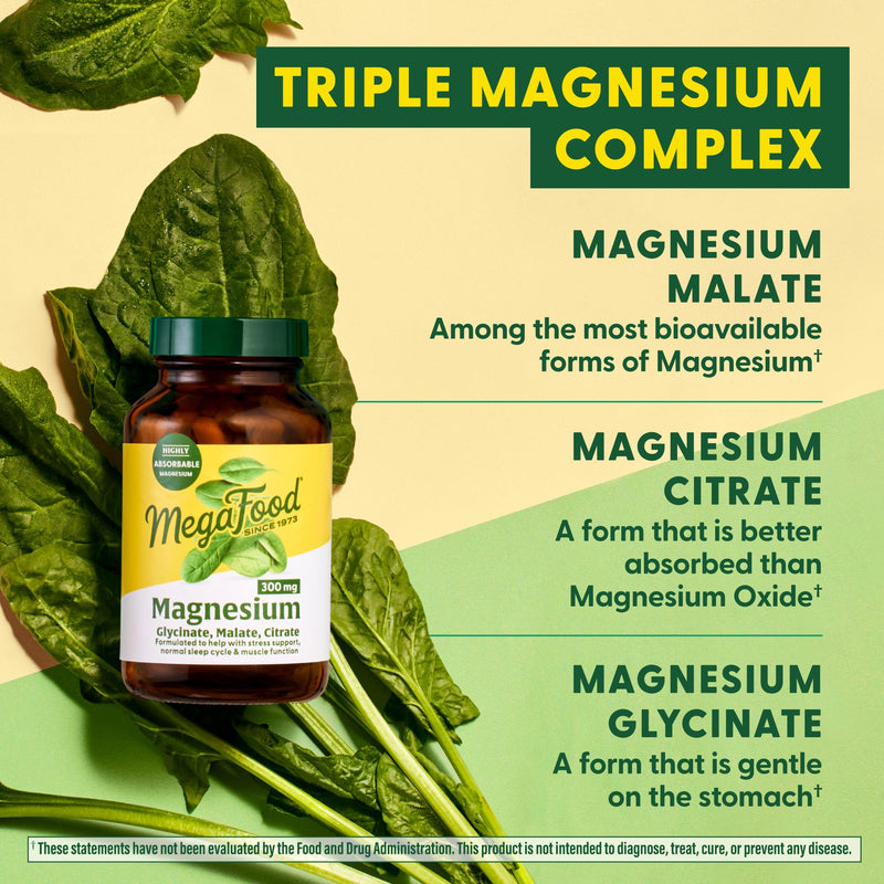 [Australia] - MegaFood Magnesium 300 mg - Highly absorbable blend of Magnesium Glycinate, Magnesium Citrate & Magnesium Malate to Help Support Heart, Nerve Health and Relaxation - 60 Capsules (30 Servings) 60 Count (Pack of 1) 