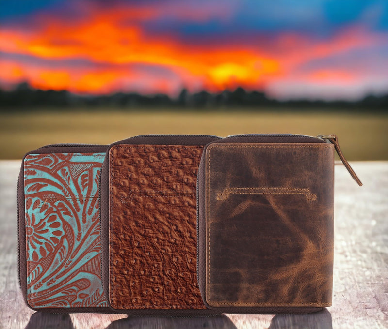 Passport Wallet - Travel Document Holder w/RFID Blocking – Full Grain Leather – Bifold compact zip around Wallet with Credit Card Slots for Women and Men,distressed brown,500-30 distressed brown Solid