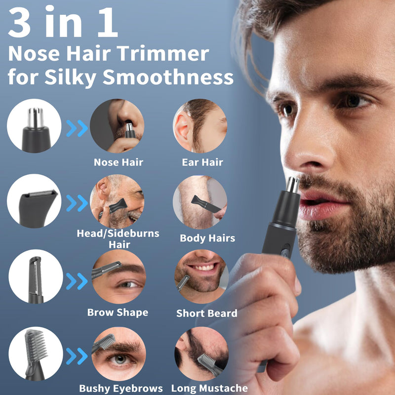 [Australia] - Ear and Nose Hair Trimmer for Men, Rechargeable Professional Painless 3 in 1 Trimmer for Nose Ear Eyebrow & Body Detail Hair Removal with High-Speed 