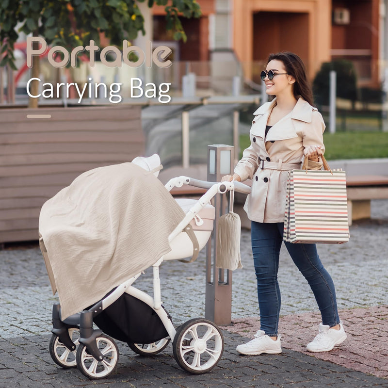 [Australia] - Cherub Muslin Nursing Cover for Breastfeeding, Breastfeeding Cover with Pocket Design & Carrying Bag, Soft Nursing Poncho, Baby Stroller Cover (Light Color) Light Color 