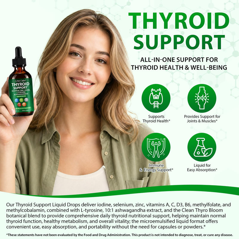 Thyroid Support Drops with Iodine & Selenium - 60ml | Enriched with L-Tyrosine, Zinc, Vitamin B12 & B6 | Supports Normal Thyroid Function & Energy Metabolism | Vegan & Non-GMO