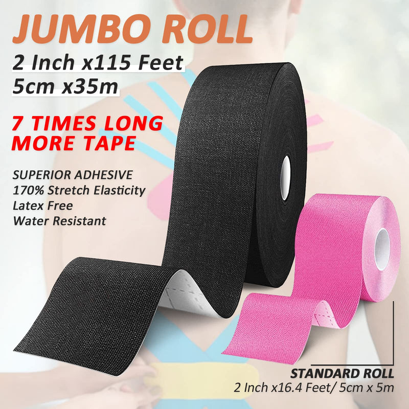 [Australia] - Kinesiology Tape Waterproof Sport Tape Athletic for Support & Protect Muscle Avoid Injury, 2 in. x 115 ft Black Kinesiotape Uncut Roll 