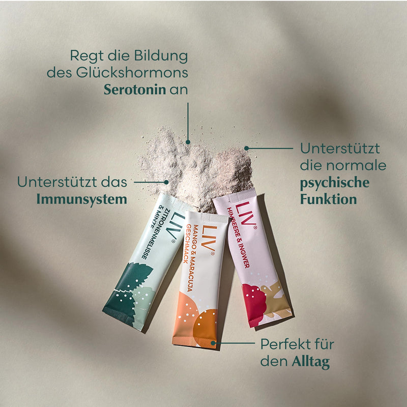 [Australia] - LIV dietary supplement for dissolving in water - plant substances, L-tryptophan and vitamins for more serenity in everyday life | 100% vegan, high bioavailability | Lemon balm & mint 30 pieces 