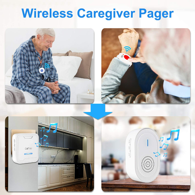 [Australia] - CallToU Wireless Caregiver Pager Call Button Medical Nurse Alert System Alarm and Panic Button at Home/Patients/Disabled,2 Emergency Buttons(1 SOS Watches+1 Button) + 2 Receivers CC05-06 2-2 
