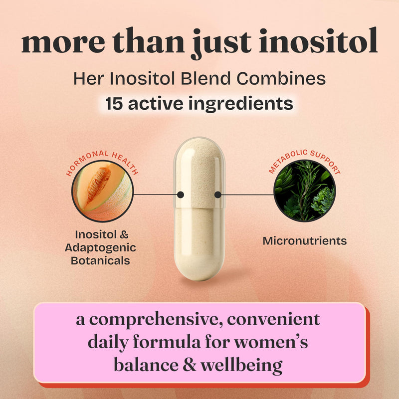 Her Inositol Blend - Myo-Inositol PCOS Supplement, 15-in-1 Formula with Folic Acid, Moringa, CoQ10, L-Carnitine, Dandelion Root & Rhodiola - 120 Vegan Capsules for Hormone Balance & Ovulation
