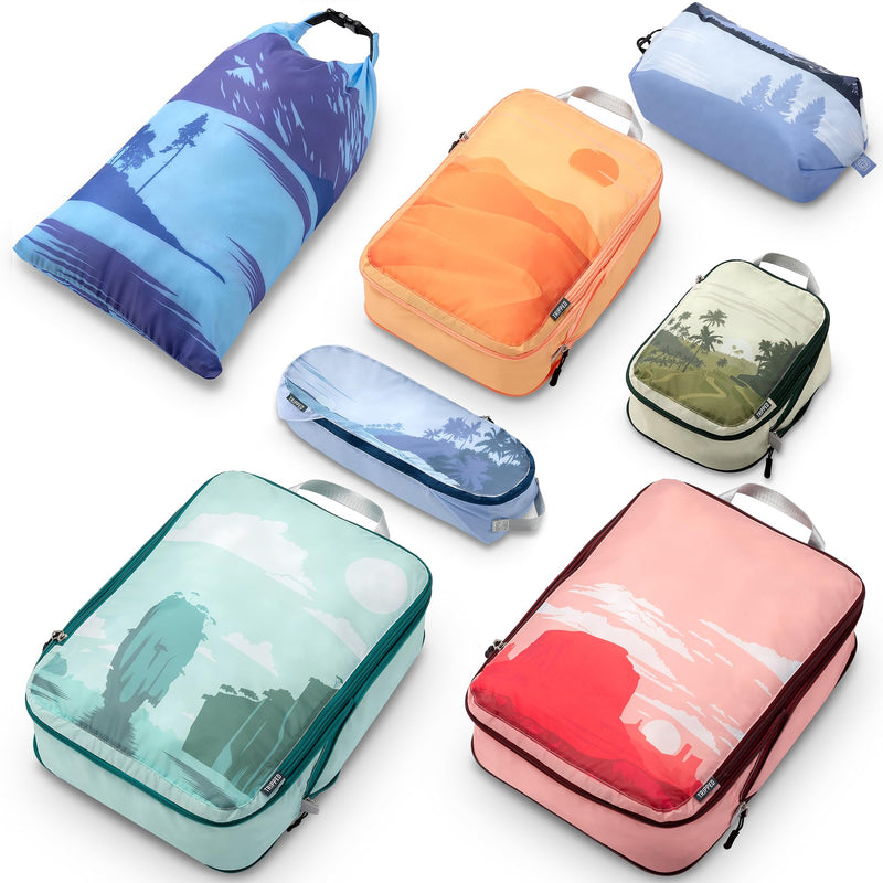 TRIPPED Travel Gear Large Compression Packing Cubes 7-Piece Set for Travel Getaways