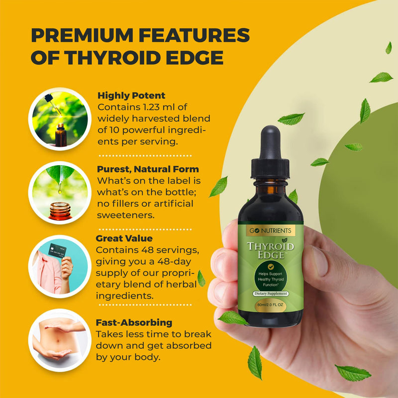 [Australia] - Go Nutrients Thyroid Edge Support for Women and Men Comprehensive Natural Thyroid Supplement Rich in Iodine Fast-Absorbing Liquid Drops for Improved Energy & Enhanced Wellness 2.0 oz. | 48 Servings 