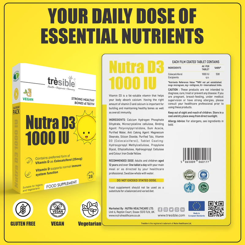 Vitamin D 1000IU Tablets (3-Month Supply) - High Strength Vitamin D Tablets to Support Immune System, Teeth, Bones, and Muscles - 84 Count Vitamin D3 1000 IU Tablet for Children and Adults 1 count (Pack of 84)