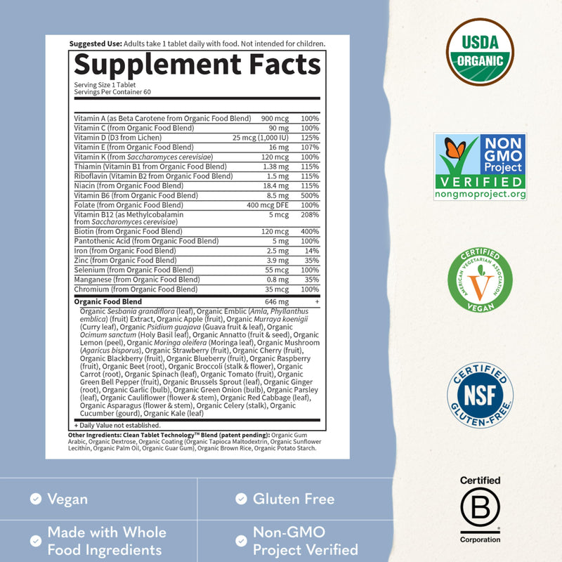 Garden of Life Once Daily Whole Food Multivitamin for Men, Organic Mens Vitamins & Minerals, Vitamin C, Zinc, Vegan, for Health & Well-Being, 60 Tablets | Organic Mens Vitamins & Minerals, Vitamin C, Zinc, Vegan, For Health & Well-Being, Whole Food