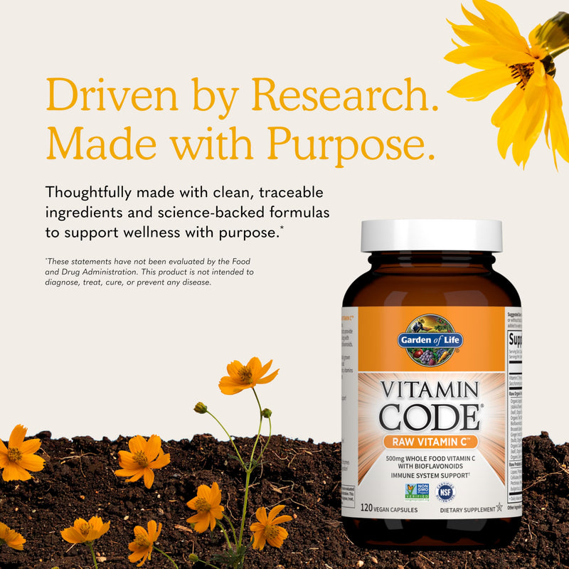 Garden of Life Vitamin Code Raw Vitamin C - 120 Capsules, 500mg Whole Food Vitamin C Capsules + Fruit & Veggie Blend & Probiotics, Supplements for Adults, Vegan, Gluten Free 120 Count (Pack of 1)