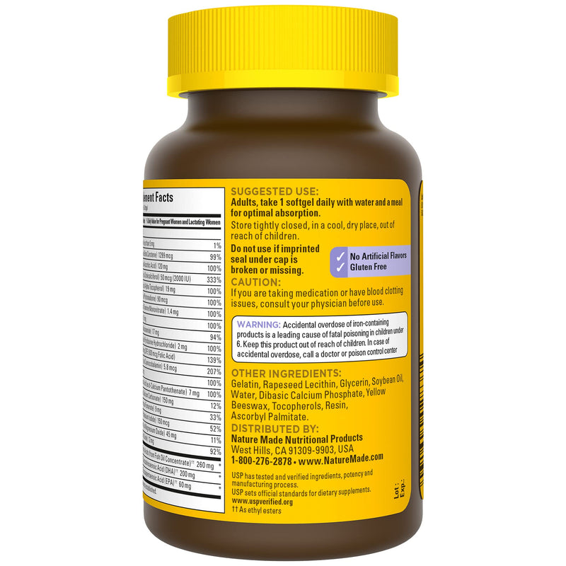 Nature Made Postnatal Multivitamin + DHA 200 mg, 60 Softgels | Postnatal Vitamins for Women, Includes Iron, Vitamin D3, Calcium, Iodine and More for Breastfeeding Moms, 60 Day Supply 60 Count (Pack of 1)