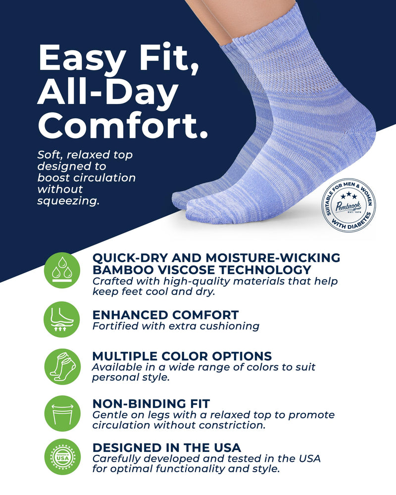 [Australia] - Pembrook Bamboo Viscose Diabetic Socks for Women & Men - 6 Pairs Ankle Neuropathy Socks for Swollen Feet | SpaceDye6 Space Dye - 6 Pairs Large 