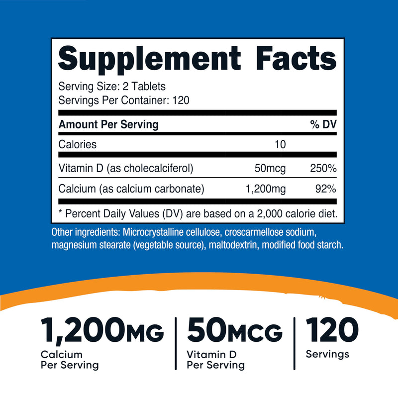 Nutricost Calcium with Vitamin D, 240 Tablets - Calcium (1200mg) Vitamin D (50mcg) Per Serving - Non-GMO, Gluten Free (Pack of 2) 240 Count (Pack of 2)